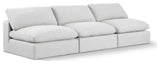 Comfy Upholstered Modular Sofa, White, 3-Piece: 3 Armless Chair, Linen Textured Fabric