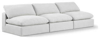 Comfy Upholstered Modular Sofa, White, 3-Piece: 3 Armless Chair, Linen Textured Fabric