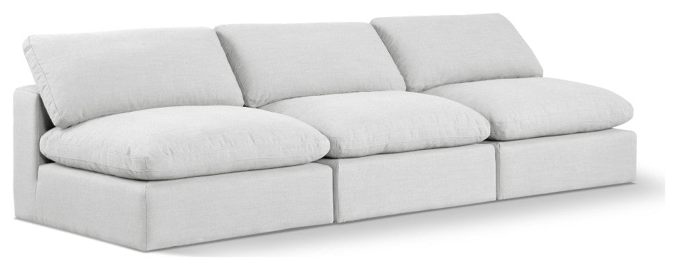 Comfy Upholstered Modular Sofa, White, 3-Piece: 3 Armless Chair, Linen Textured Fabric