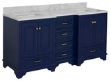 Nantucket 72" Double Bath Vanity, Royal Blue, Carrara Marble