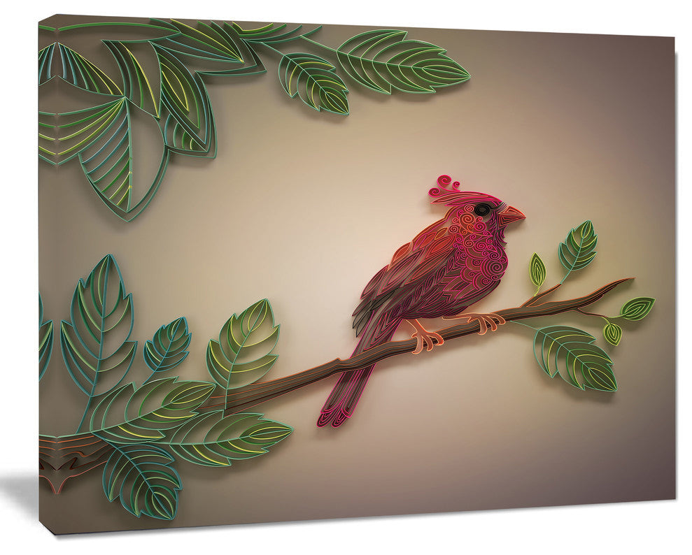 Red Paper Quilling of Cardinal Bird, Floral Canvas Art Print, 40"x30"