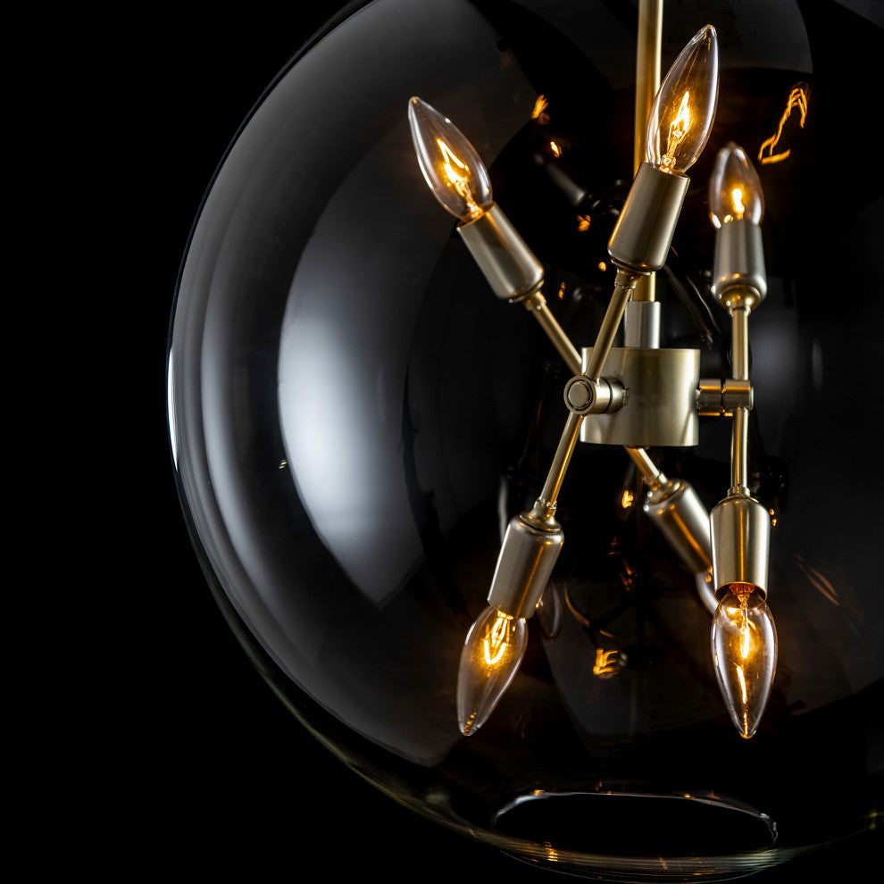 Sfera 6-Light Pendant, Modern Brass Finish, Clear Glass