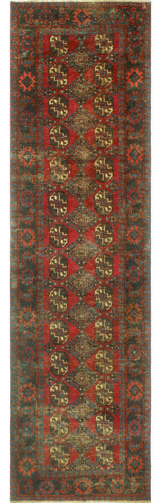 Vintage Distressed Reina Red/Charcoal Runner, 3'1x11'3