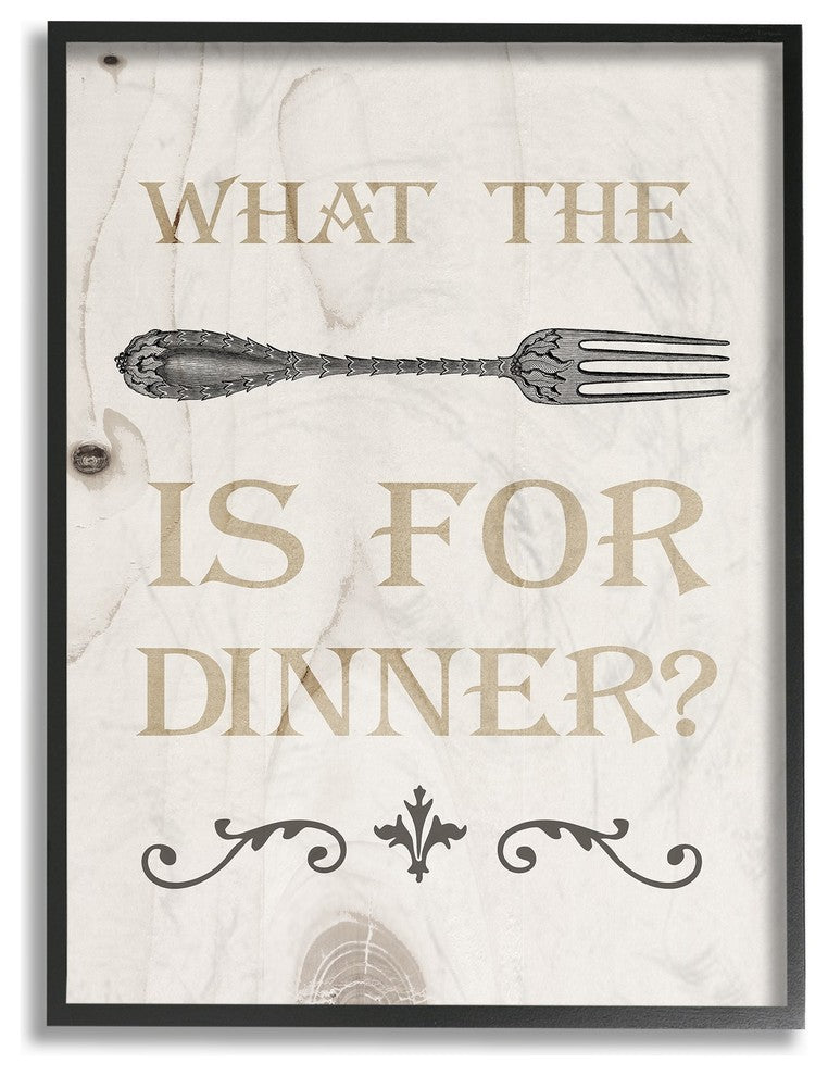 What The Fork Funny Typography Wood Look Oversized Framed Giclee Art, 16"x20"