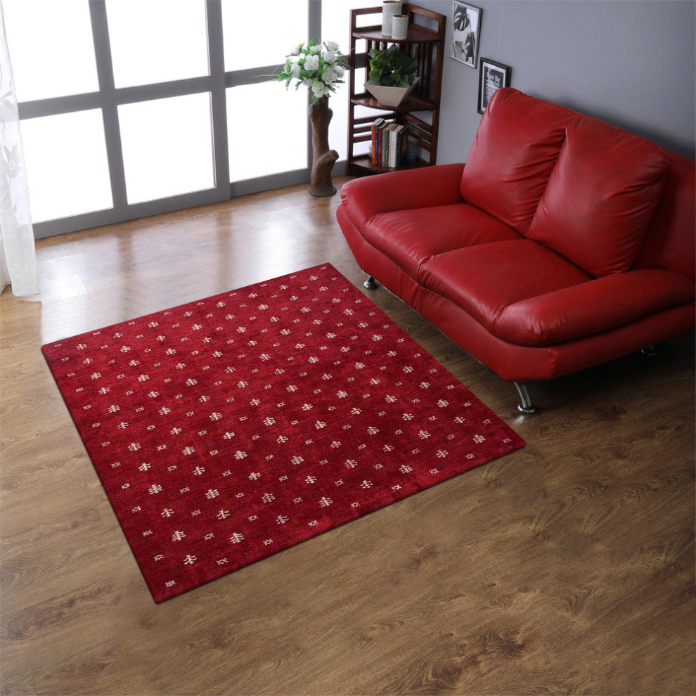 HAND KNOTTED LOOM SILK ECO-FRIENDLY RUGS-10'x10',Square,Red White,Contemporary