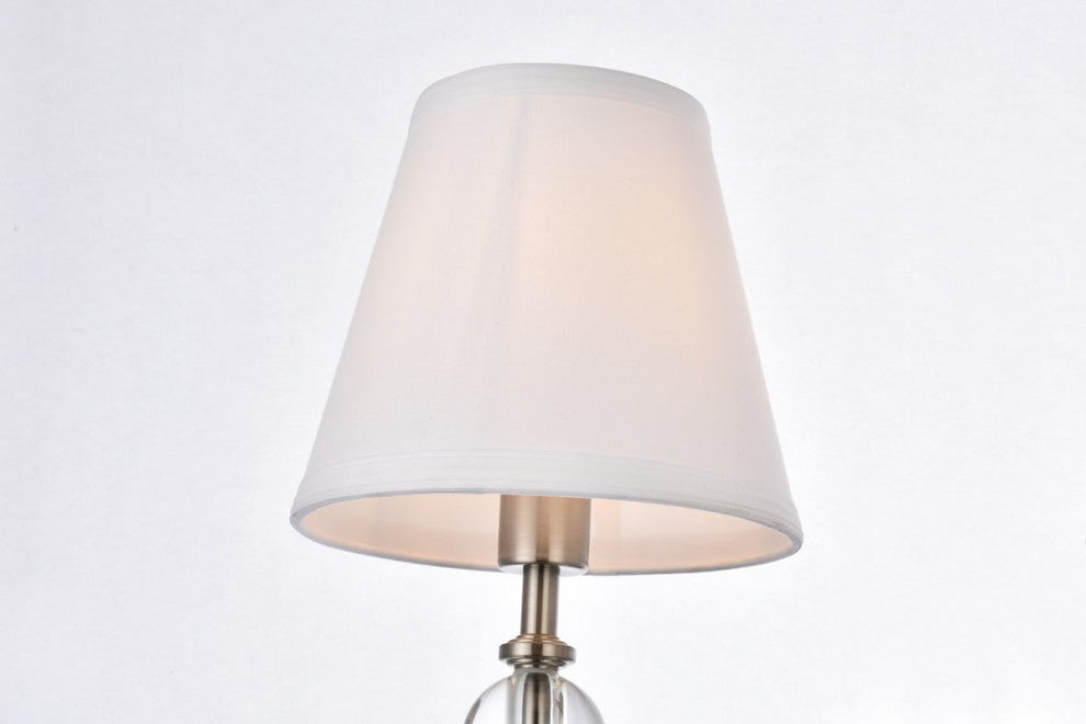 Beau 2-Light Bath Sconce, Satin Nickel With White Fabric Shade