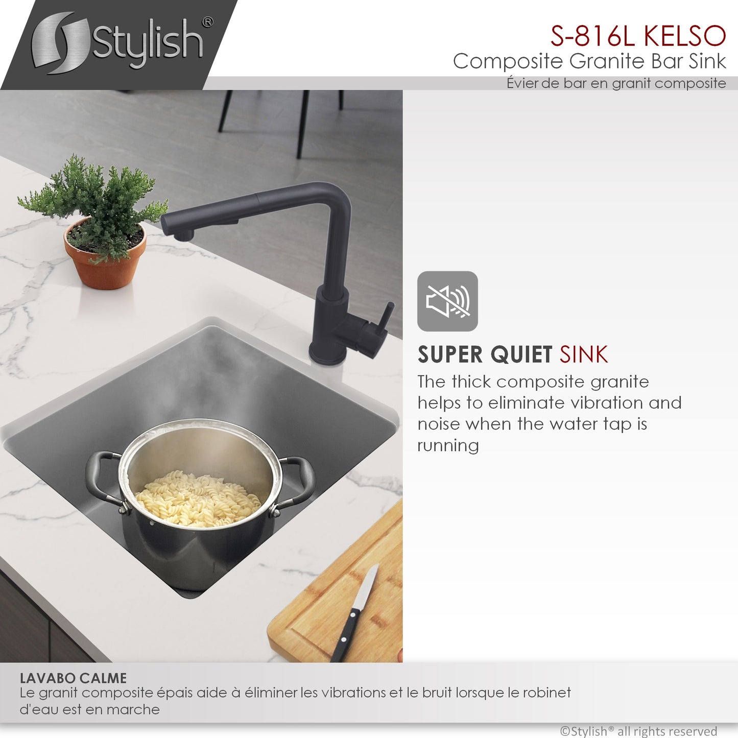 STYLISH 16"Dual Mount Single Bowl Gray Granite Kitchen Sink