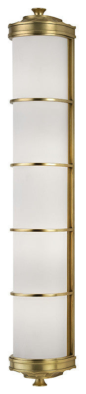Albany, 4 Light, Wall Sconce, Aged Brass Finish, White Glass