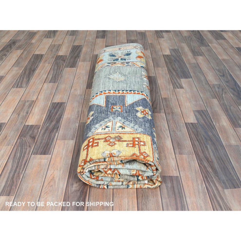 Cadet Gray Armenian Inspired Caucasian Design Wool Hand Knotted Rug 8'3"x9'9"