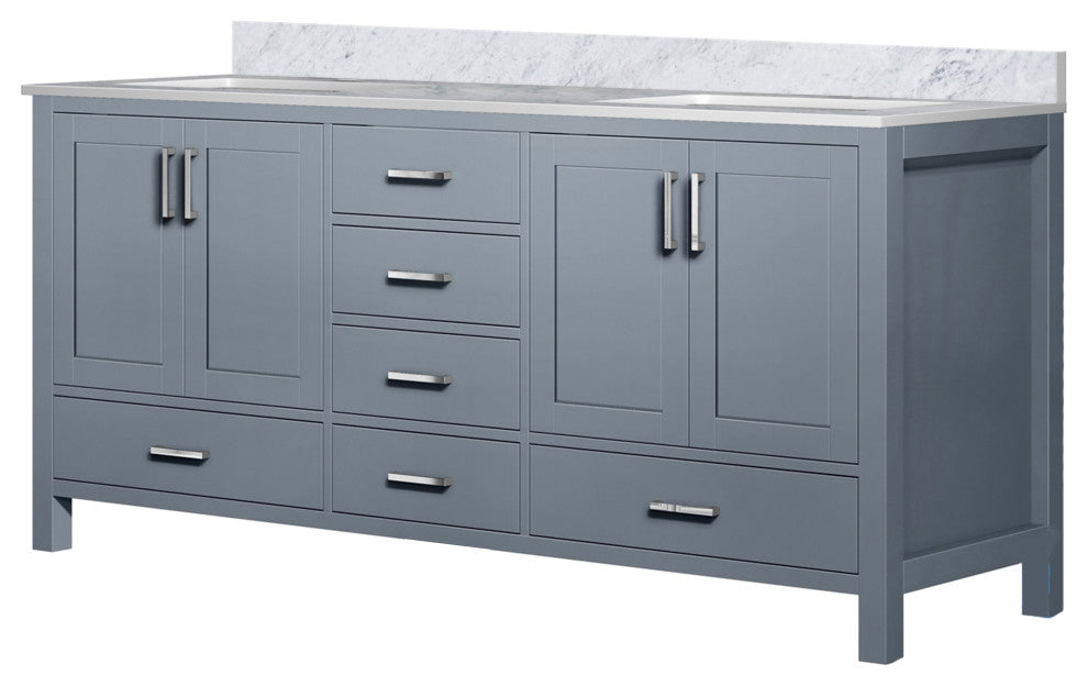 Jacques 72" Dark Gray Double Bath Vanity Cabinet Carrara Marble Top Square Sinks