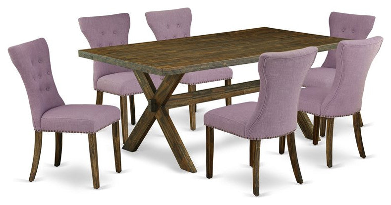 7-Piece Set, 6 Parson Dining Chairs and Dinette Table Hardwood Frame