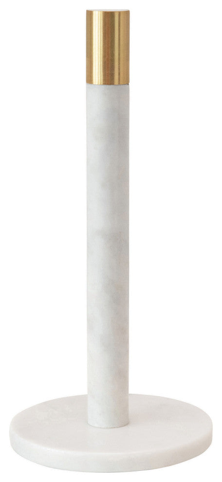 Marble Towel Holder With Brass Top, White
