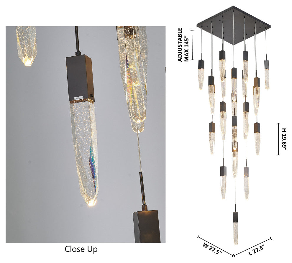 Black Multi-Tiered Linear Chandelier with Crystal Accents, Matte Black