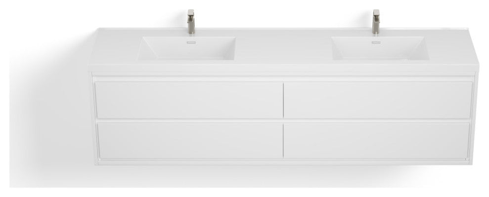 The Daria Bathroom Vanity, Glossy White, 84", Double Sink, Wall Mount