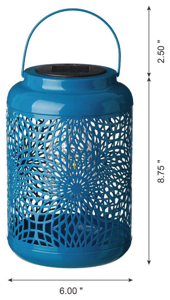 8.75"H Blue Metal Cutout Solar Powered  Lantern
