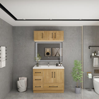 Victoria 42" Solid Wood Bath Vanity, Overhead Cabinet, Oak