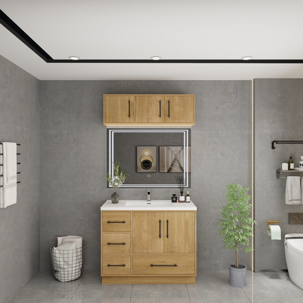 Victoria 42" Solid Wood Bath Vanity, Overhead Cabinet, Oak