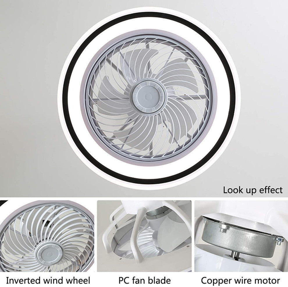 20" Modern Black and White Invisible Blade Ceiling Fan and Light