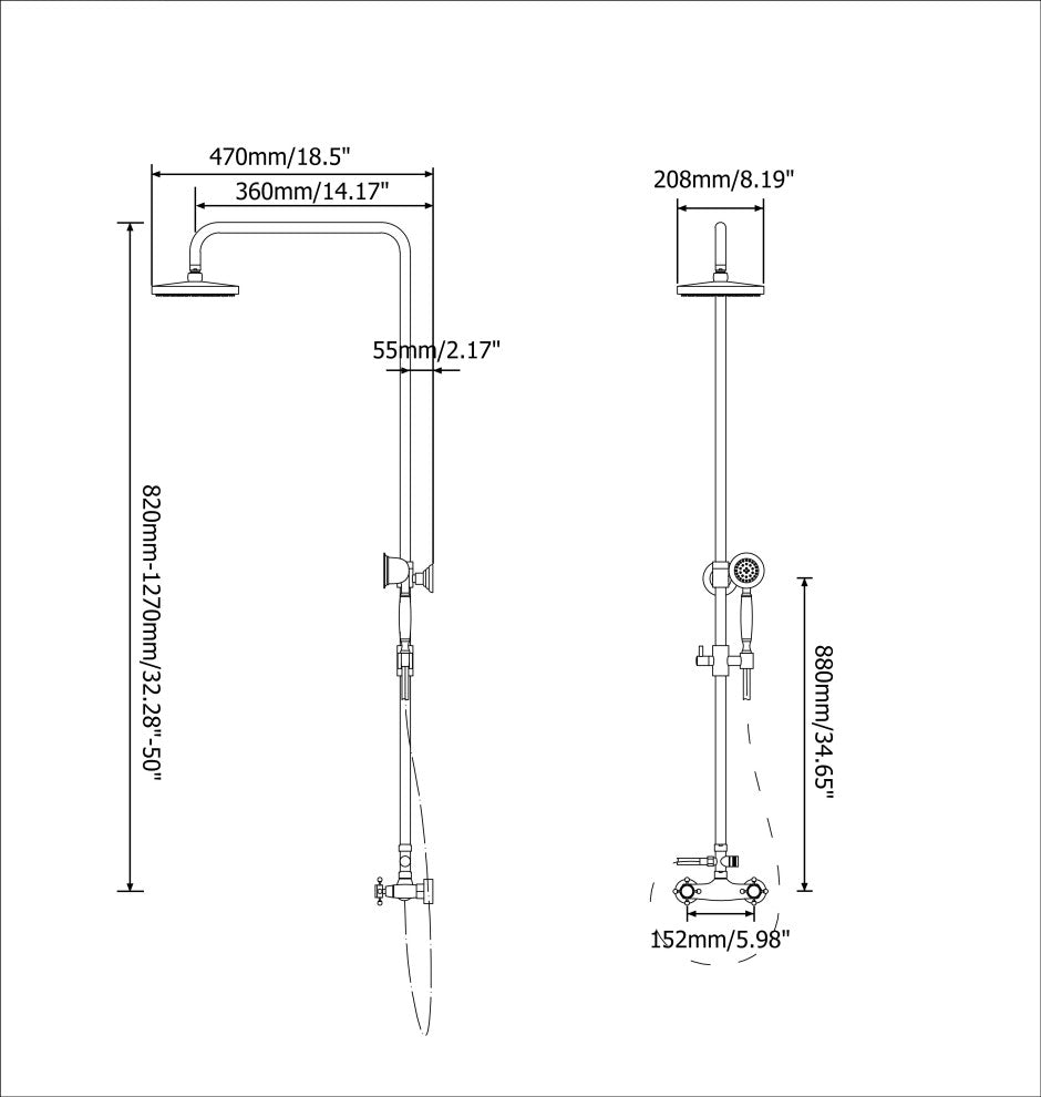 Classic Exposed Antique Brass Two Handle Round Rainshower Shower Fixture