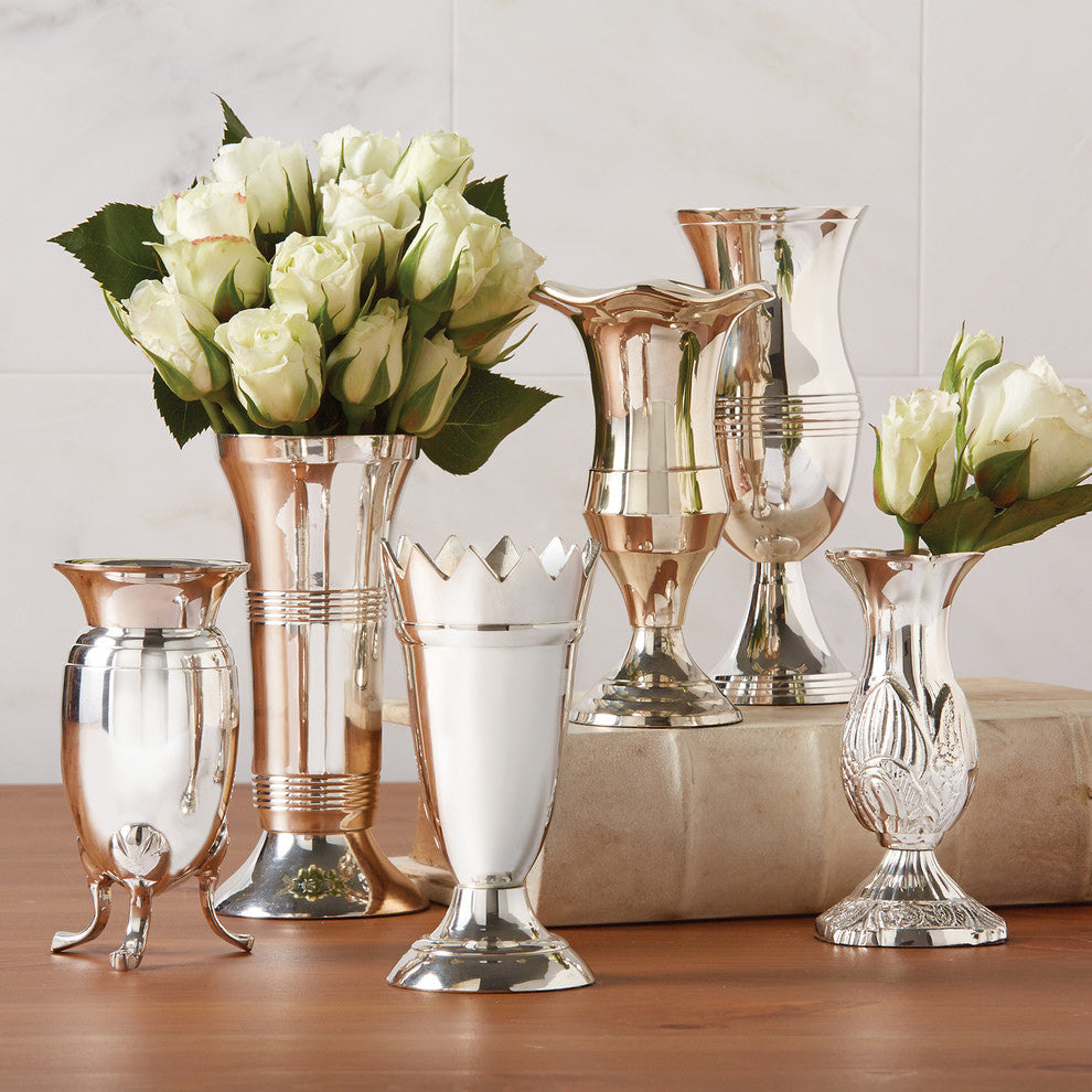 Two's Company Queen Anne's, Set of 6, Silver-Plated Brass Vases