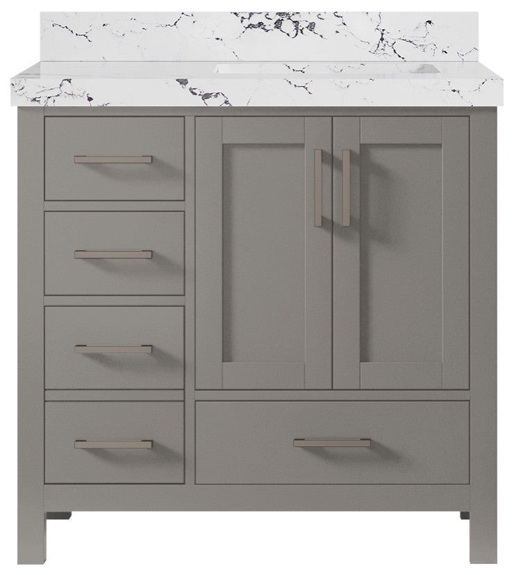 Malibu 36 Right Offset Bath Vanity in Elephant Skin Gray 2" Viola Night
