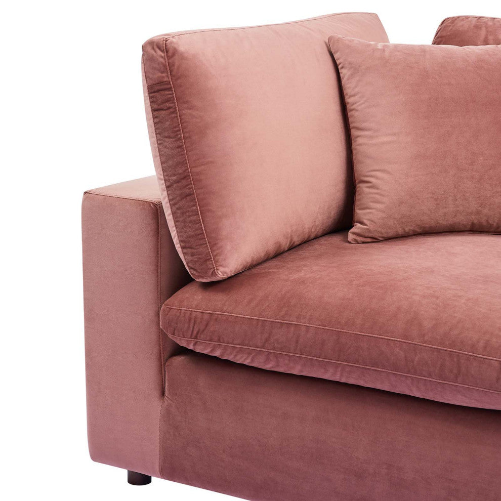 Commix Down Filled Overstuffed Performance Velvet Corner Chair Dusty Rose