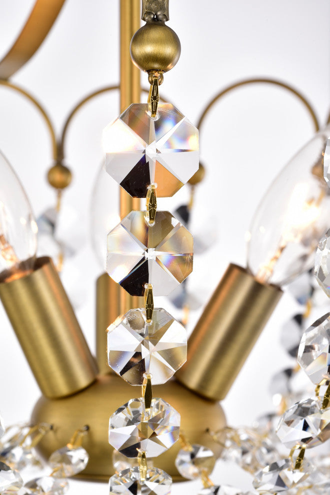 3-Light Vintage Brass Semi Flush Mount With Crystals