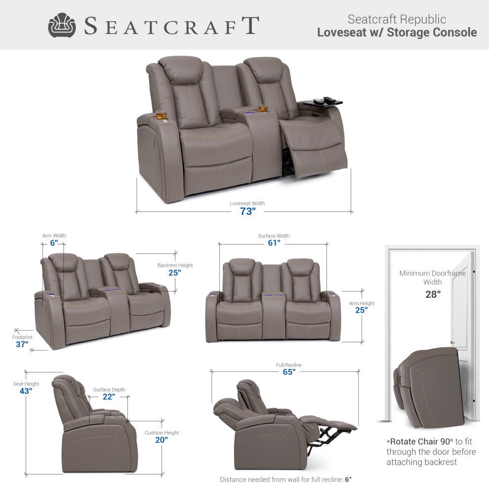 Seatcraft Republic Home Theater Seating, Light Gray, Sofa and Loveseat