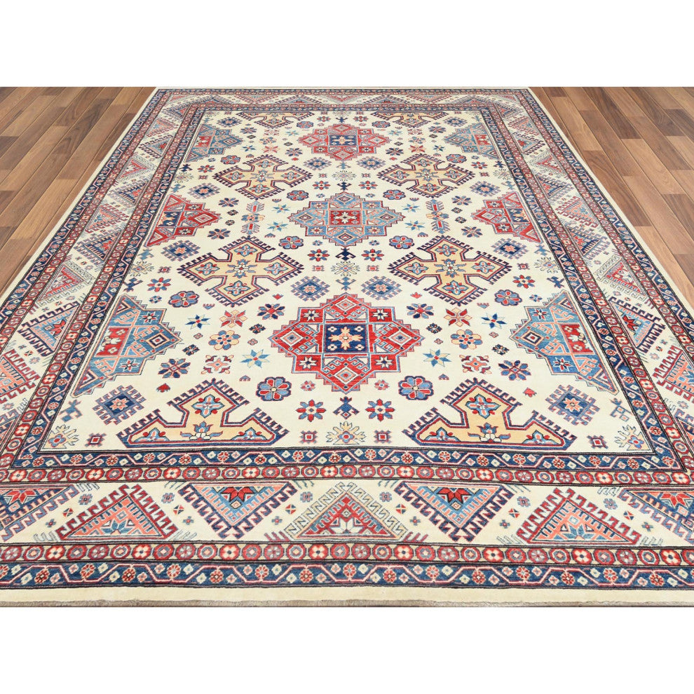 Ivory Afghan Special Kazak Soft Wool Hand Knotted Oriental Rug 9'10" x 13'8"