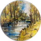 Bridge Over River Oil, Landscape Disc Metal Artwork, 23"