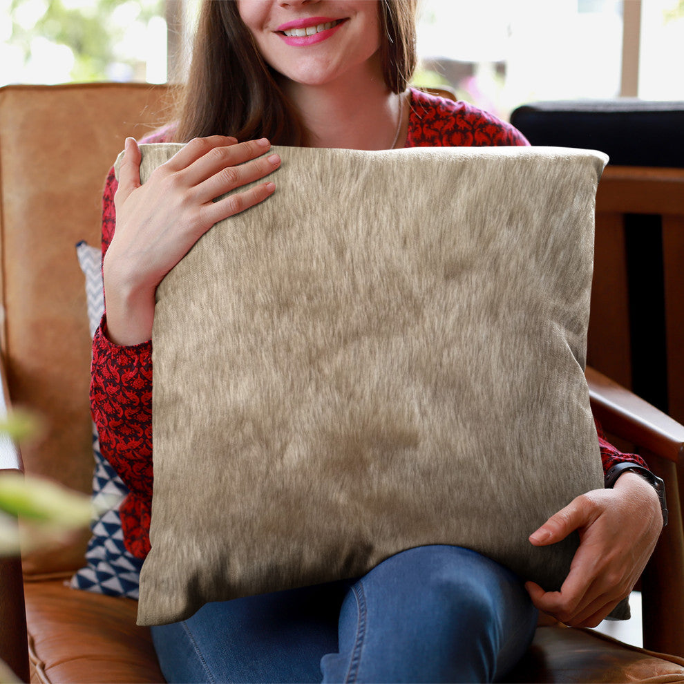 Plutus Brown Gold Rabbit Faux Fur Throw Pillow, Brown Gold, 20" x 26" Standard