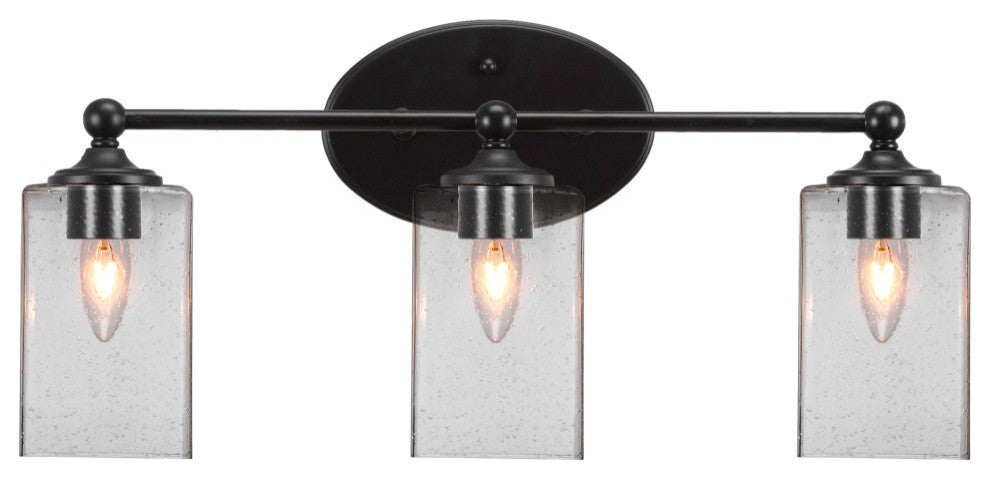 Capri 3-Light Bath Bar, Matte Black/Square Clear Bubble
