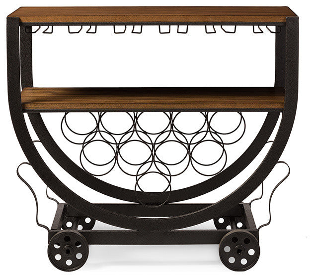 Triesta Antiqued Metal And Wood Wheeled Wine Rack Cart
