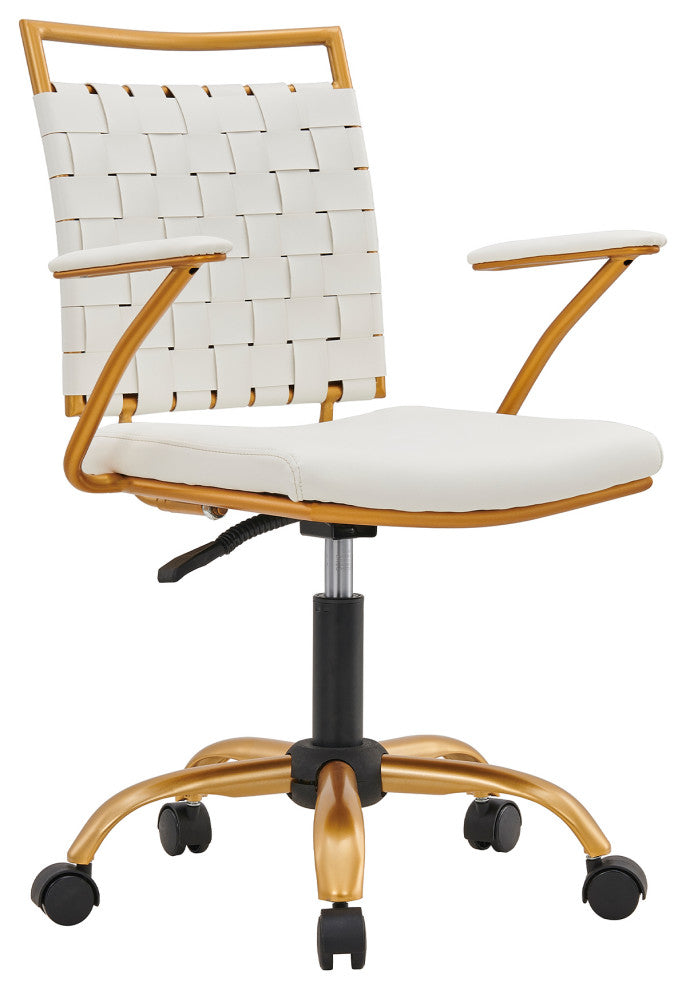 LUXMOD Classy Goldtone Adjustable Swivel Ergonomic Desk Chair, White