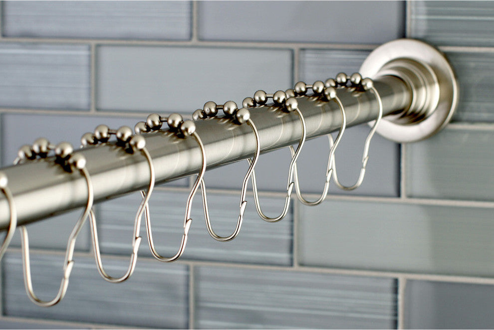 Kingston Brass Adjustable Shower Curtain Rod With Ring Combo, Brushed Nickel