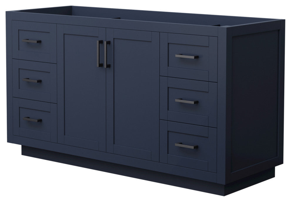 60" Single Bathroom Vanity, Dark Blue, No Countertop, No Sink, Black Trim