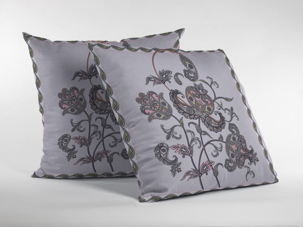 20 Gray White Wildflower Suede Throw Pillow