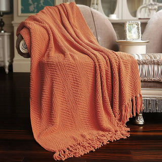 Tweed Knitted Throw Blanket, Rust, 50"x60"