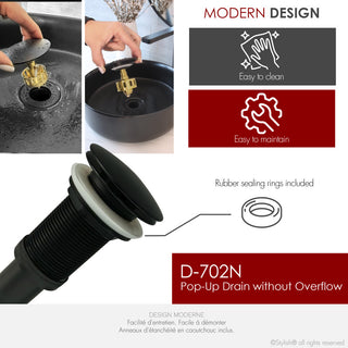 STYLISH Matte Black Pop-Up Bathroom Sink Drain without Overflow