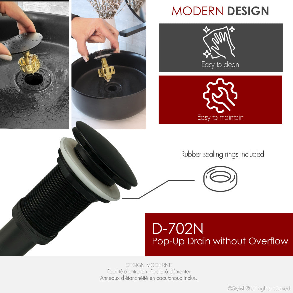 STYLISH Matte Black Pop-Up Bathroom Sink Drain without Overflow
