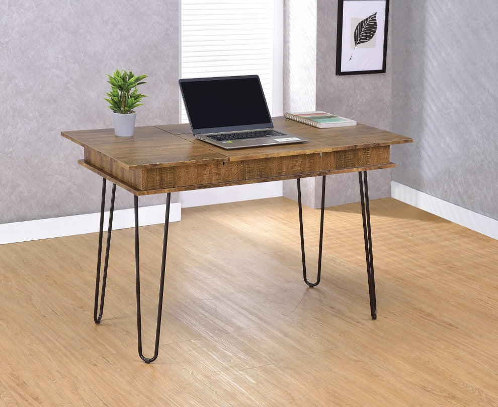 Writing Desk With 4 Hidden Storages, Rustic Amber