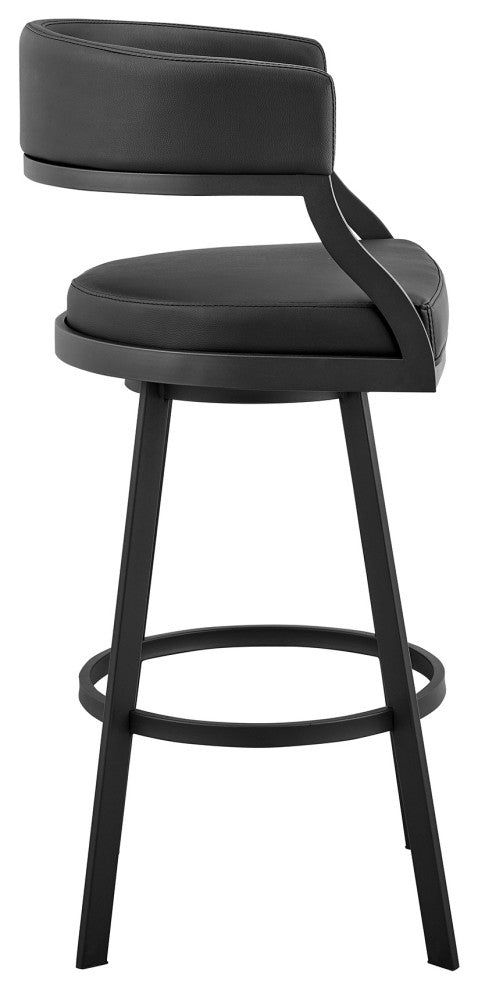 Dione 30" Bar Height Swivel Black Faux Leather and Metal Bar Stool