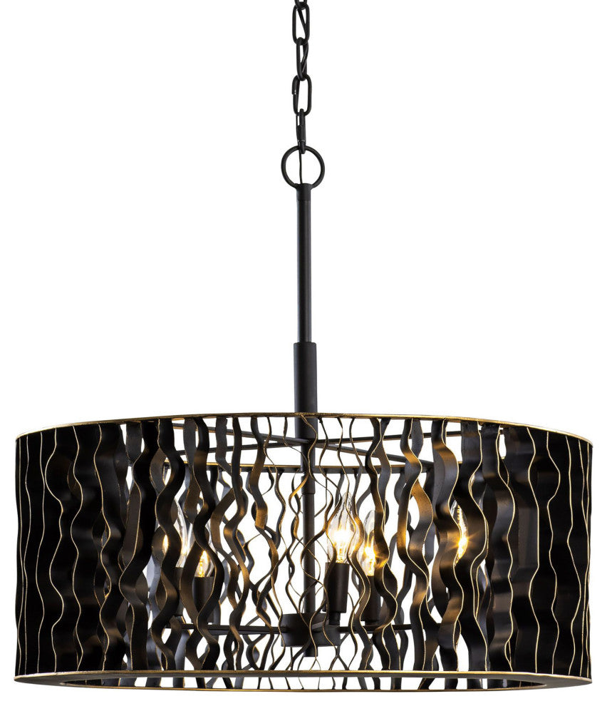 Estela 5-Lt Pendant - Matte Black/French Gold