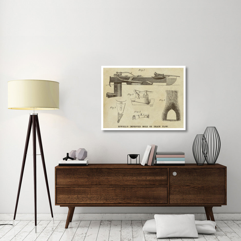 "Howell's Improved Mole or Drain Plow" Paper Print by Inventions, 42"x32"