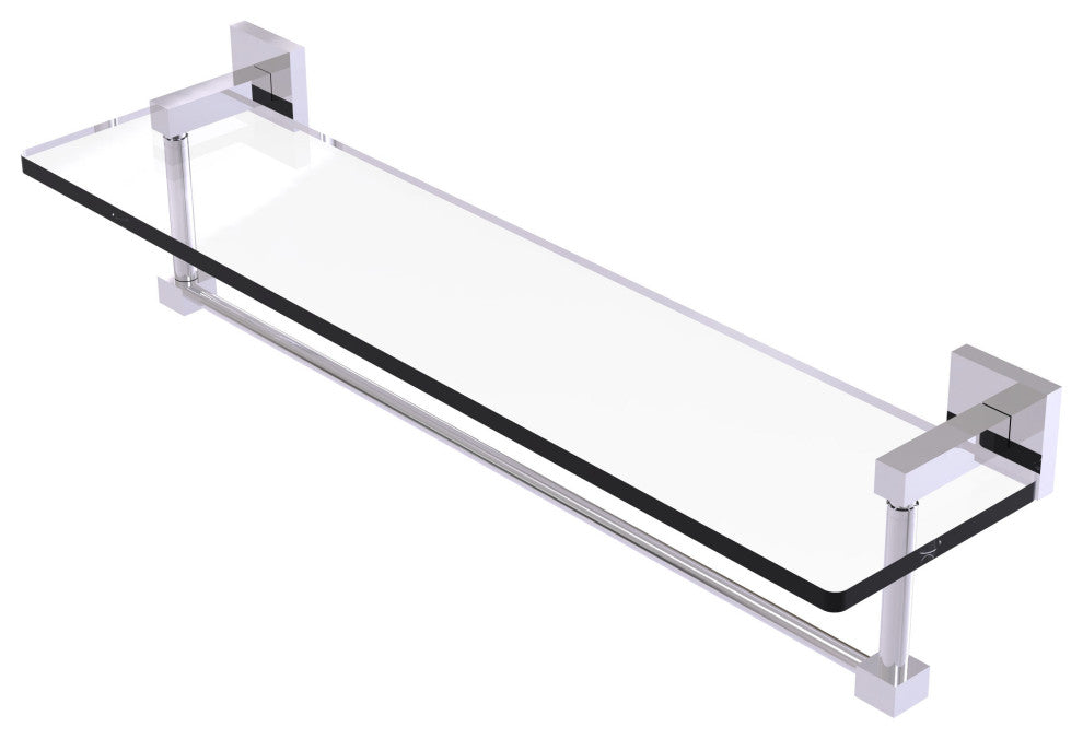 Montero 22" Glass Vanity Shelf with Integrated Towel Bar, Polished Chrome
