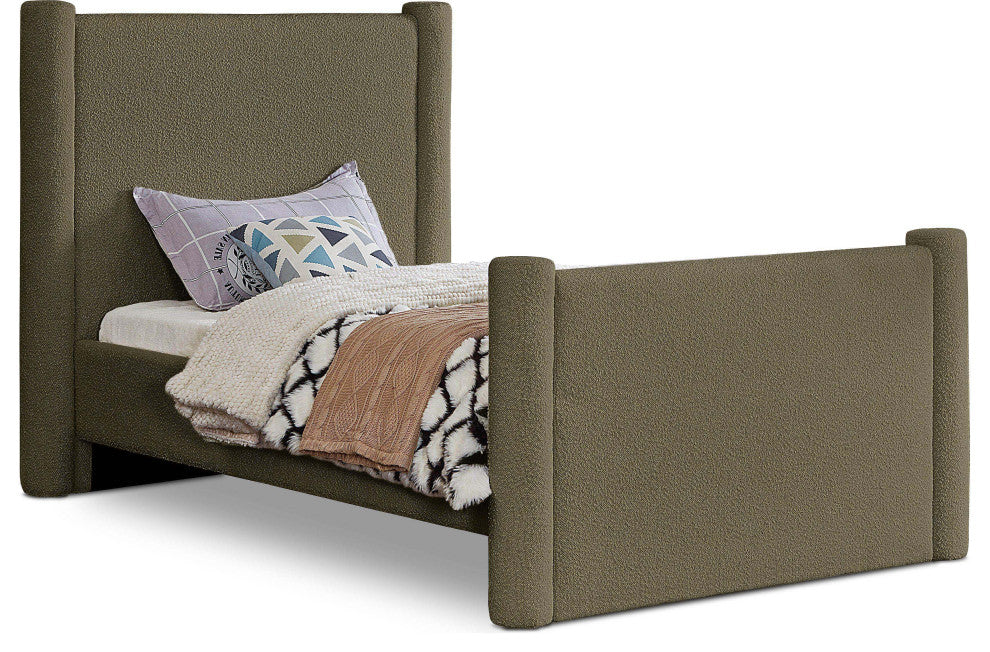 Elias Upholstered Bed, Green, Twin, Boucle Fabric