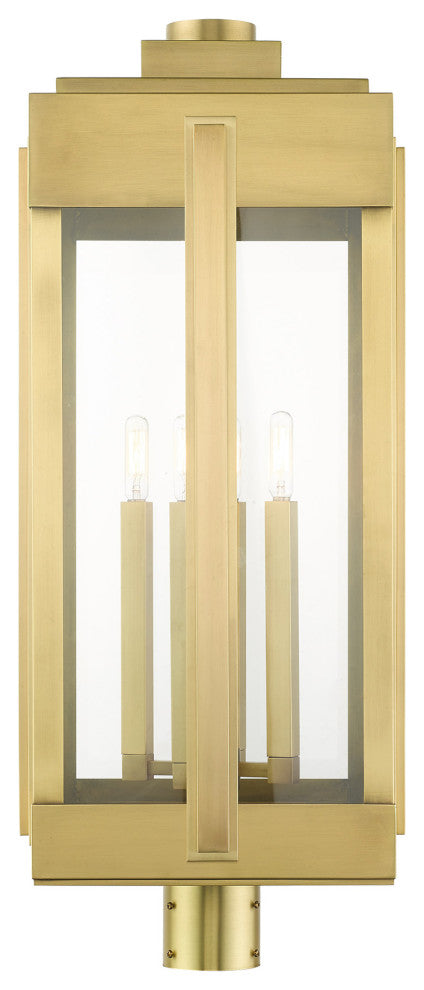 Natural Brass Art Deco, Sophisticated Outdoor Post Top Lantern