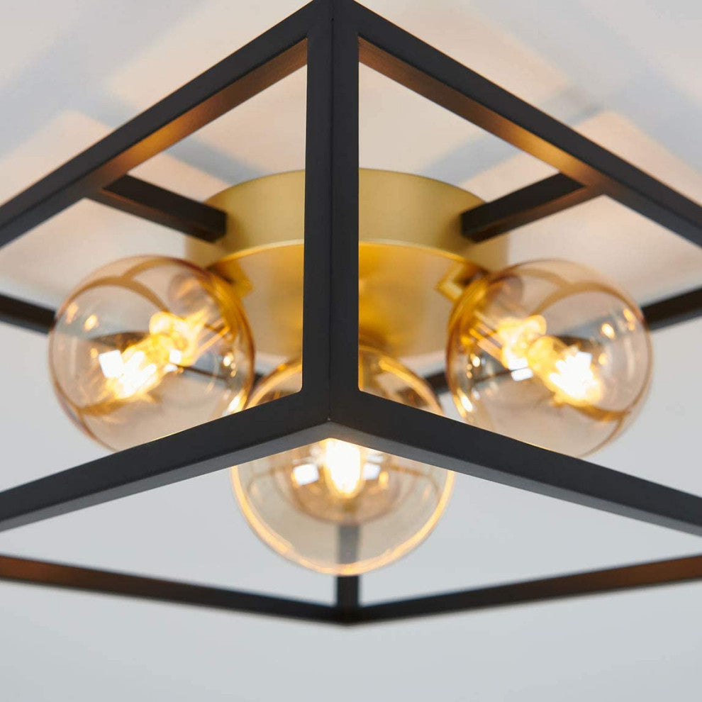 Artika Griffintown Flushmount Light Fixture, Black and Gold