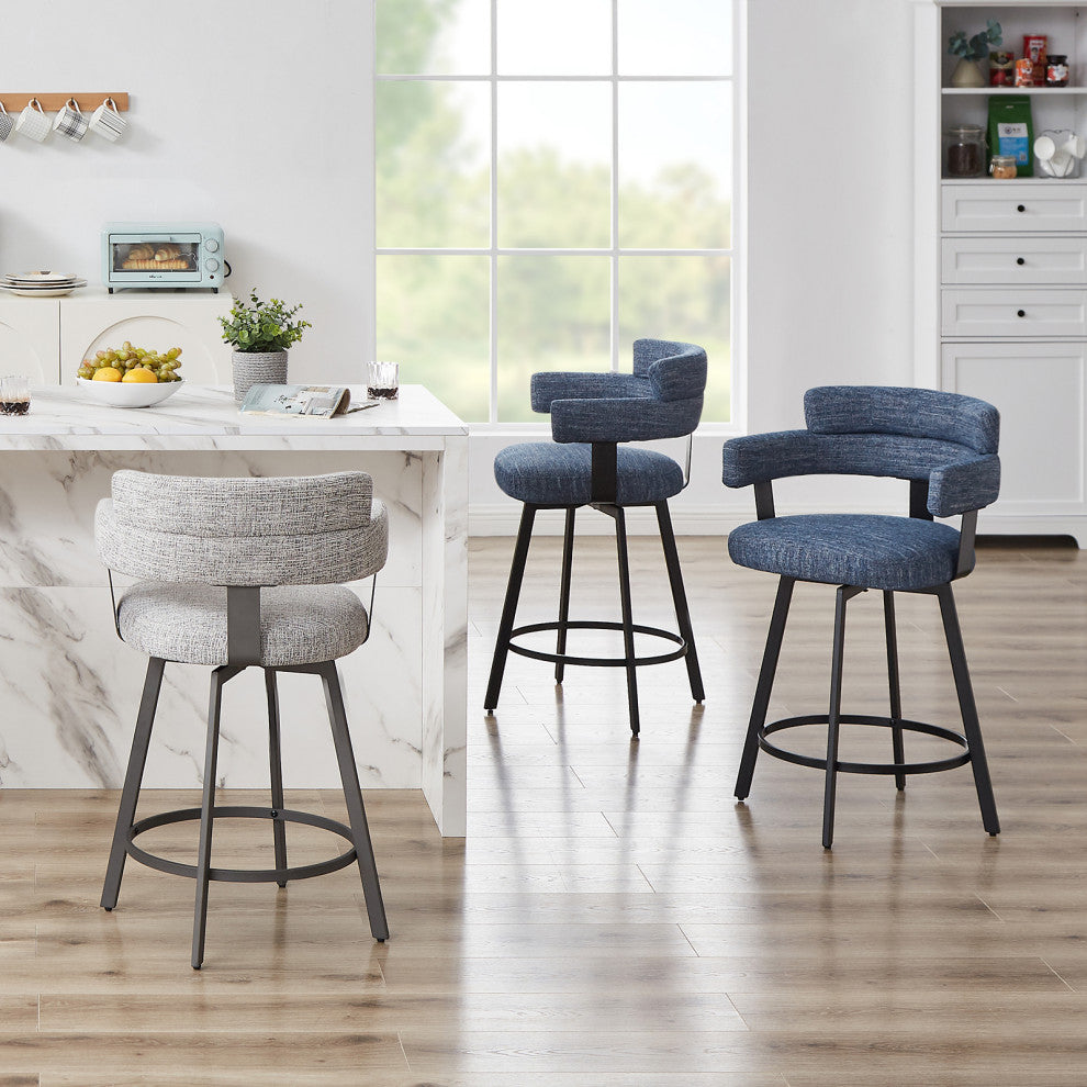 Contemporary Fabric Padded High Back, 2-Piece and Bar Stools and Counter Stools, Blue, 24"