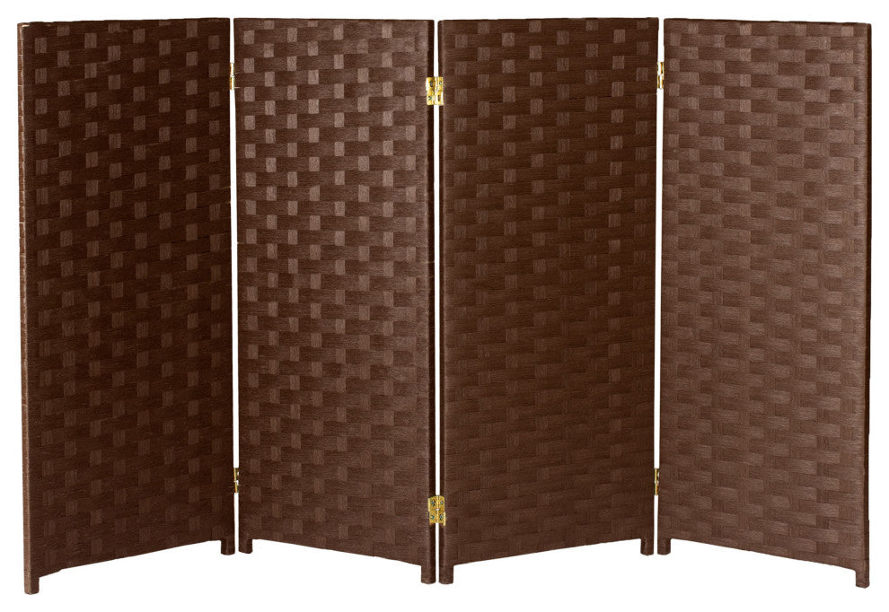 3 ft. Short Woven Fiber Room Divider 4 Panel Dark Mocha